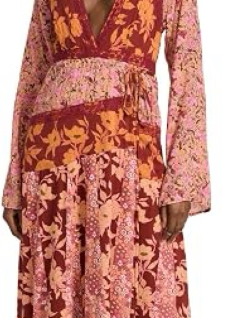 Free People Bohemian Floral Wrap Dress in Pink, Burgundy & Yellow - Picture 3 of 3